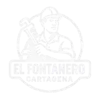 Logo en blanco de El Fontanero Cartagena con figura de fontanero y llave inglesa